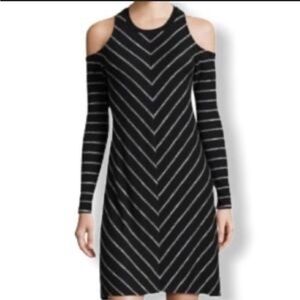 NWOT a.n.a black and white striped dress with shoulder cut outs